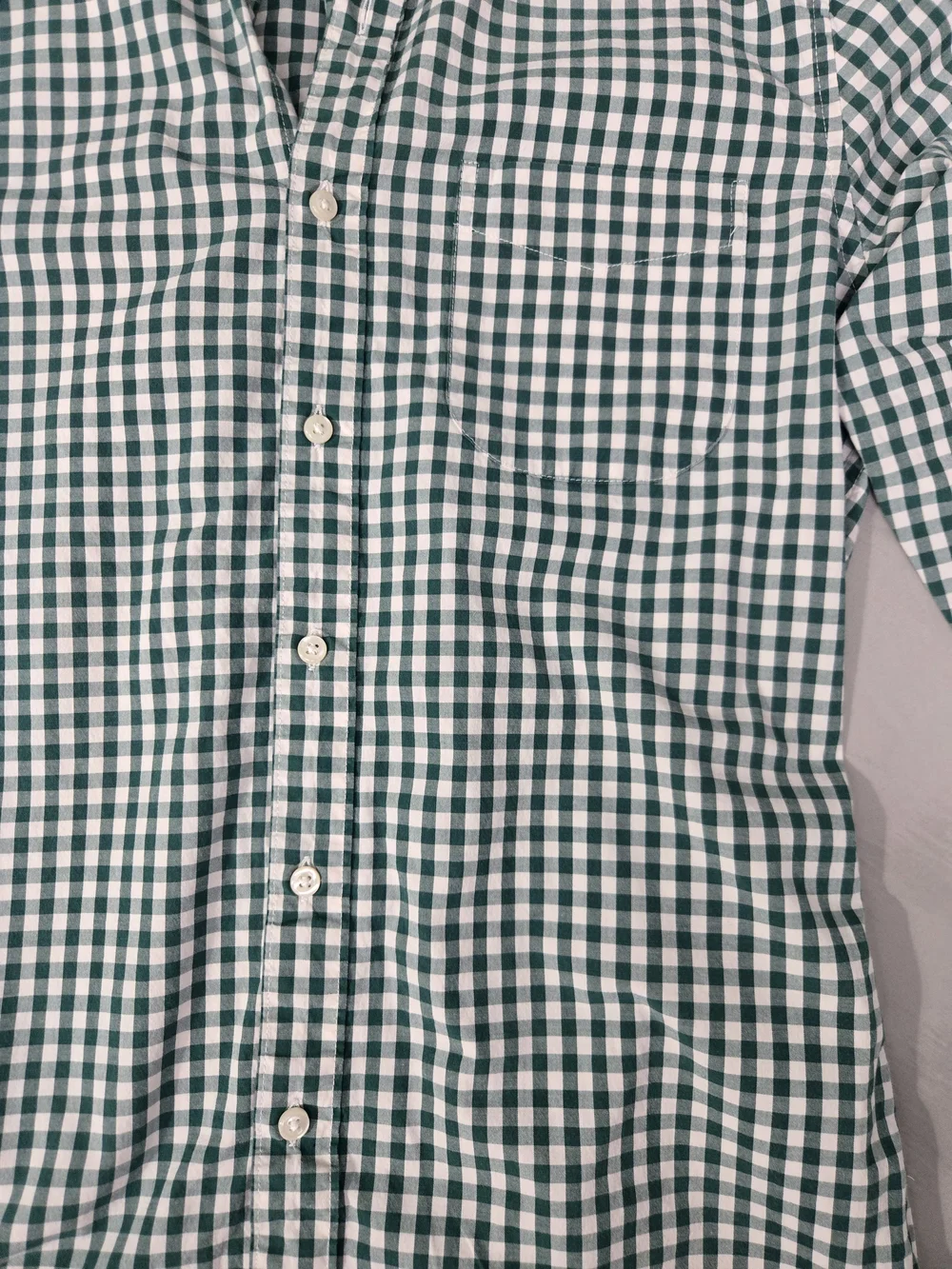 J. Crew Green and White Gingham Button-Down Shirt